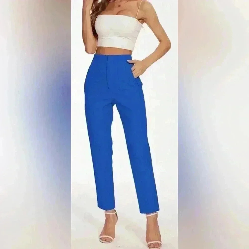 NWOT Slim-Fit Stylish Solid Color Slim Pleated Stretch Straight Leg Pants - Picture 4 of 11